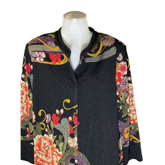 Drapers & Damons Womens Long Black Floral Tunic Top Size Large Acetate Blend - Picture 12 of 13